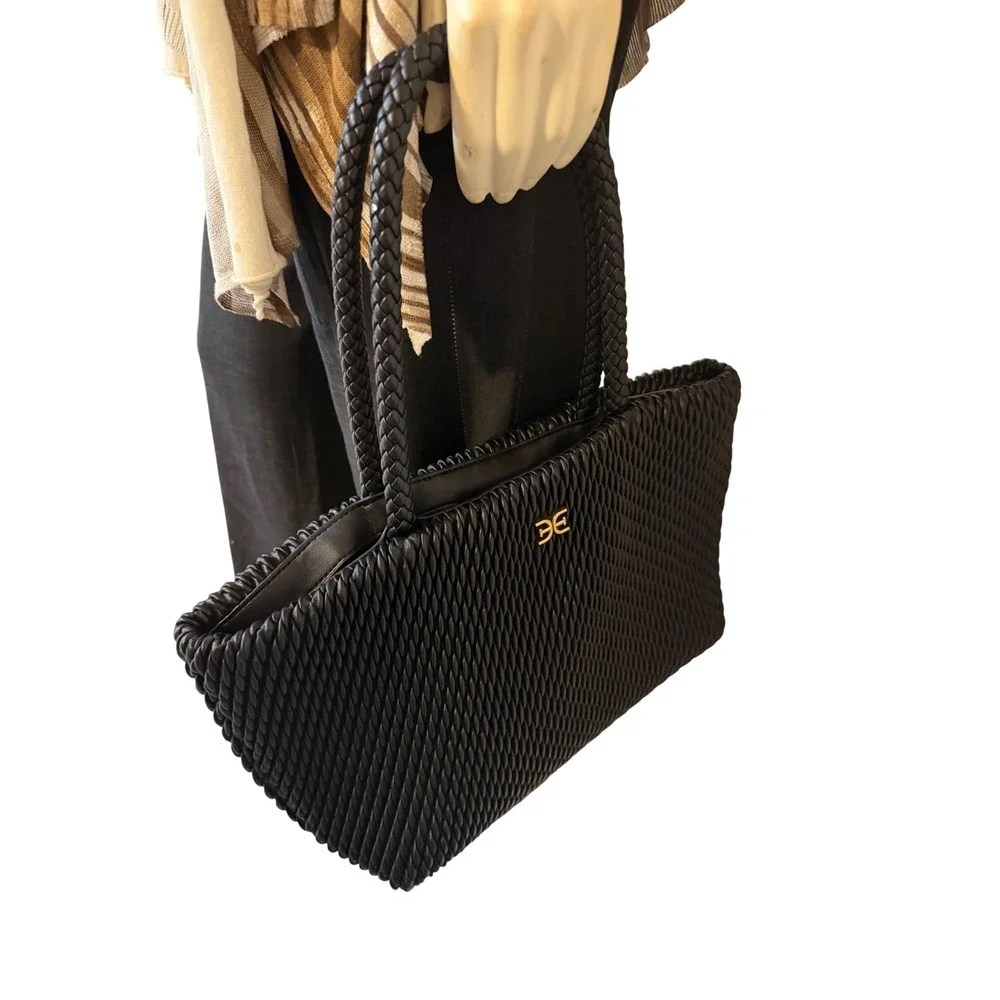 Sam Edelman Julia Quilted Tote Bag Braided Handles Gold Logo Shoulder Bag